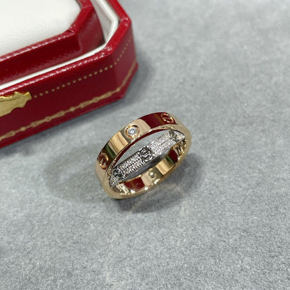 [⭐Maelin]LOVE PINK GOLD SILVER DIAMOND DOUBLE RING