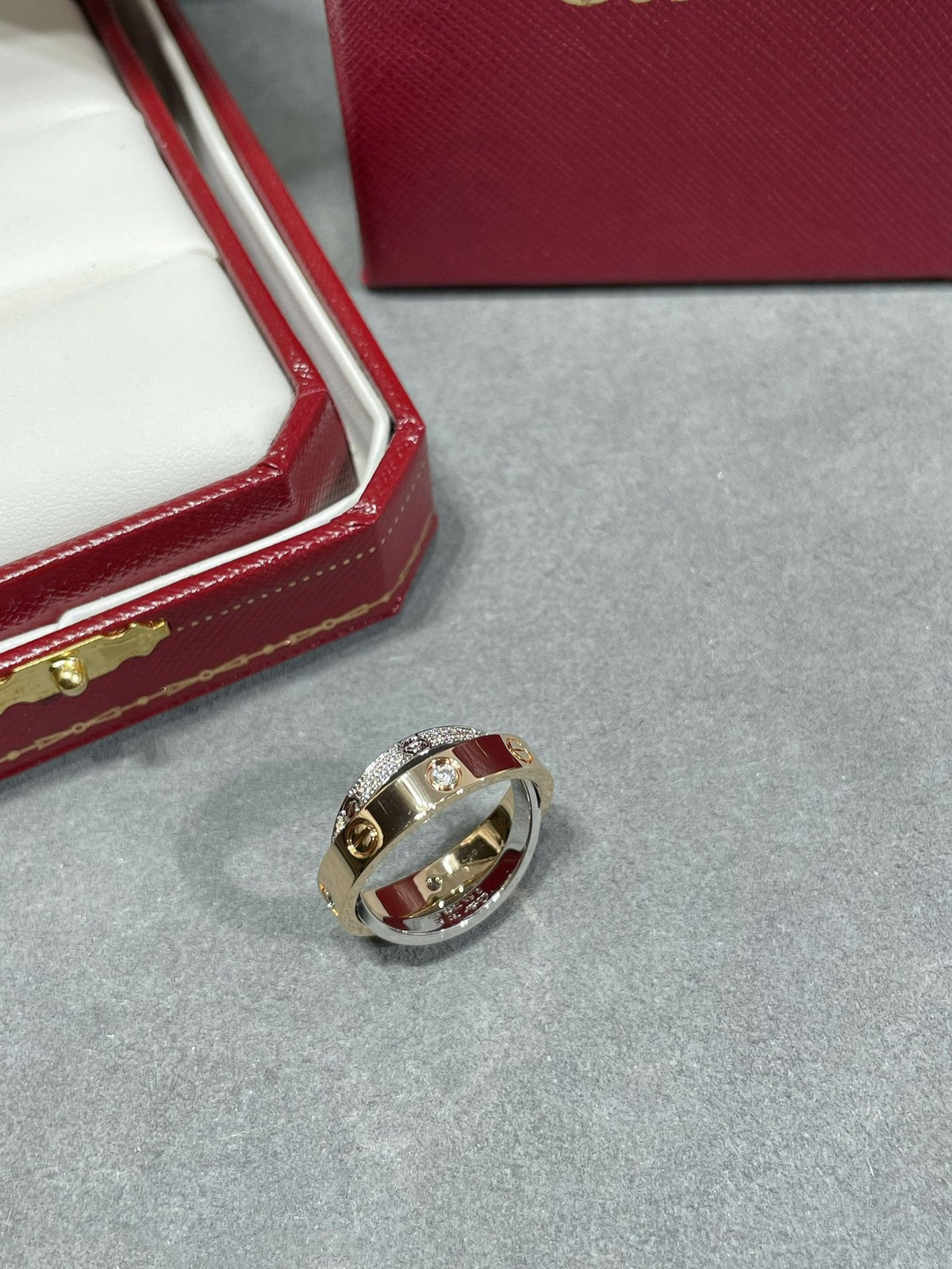 [⭐Maelin]LOVE PINK GOLD SILVER DIAMOND DOUBLE RING