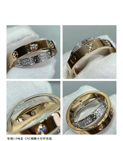 [⭐Maelin]LOVE PINK GOLD SILVER DIAMOND DOUBLE RING