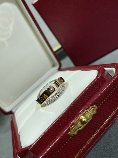 [⭐Maelin]LOVE PINK GOLD SILVER DIAMOND DOUBLE RING