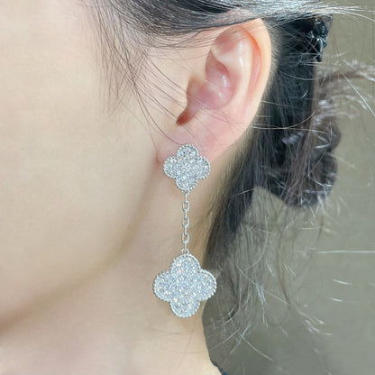 [⭐Maelin]CLOVER 2 MOTIFS DIAMOND PAVED SILVER EARRINGS