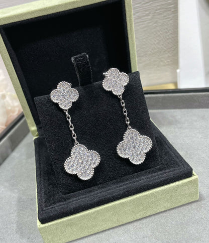 [⭐Maelin]CLOVER 2 MOTIFS DIAMOND PAVED SILVER EARRINGS