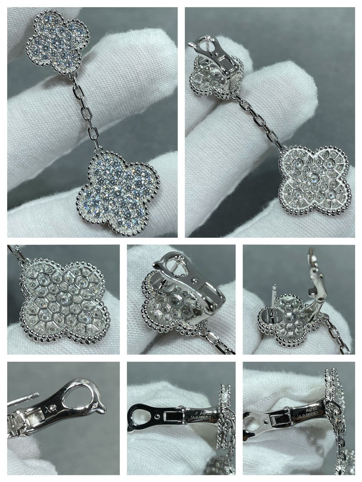 [⭐Maelin]CLOVER 2 MOTIFS DIAMOND PAVED SILVER EARRINGS