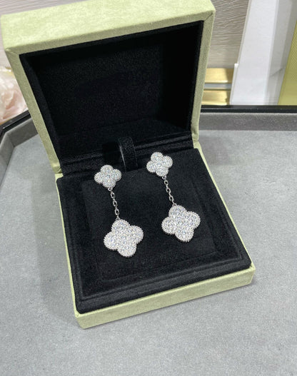 [⭐Maelin]CLOVER 2 MOTIFS DIAMOND PAVED SILVER EARRINGS