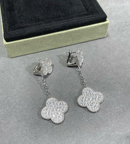 [⭐Maelin]CLOVER 2 MOTIFS DIAMOND PAVED SILVER EARRINGS