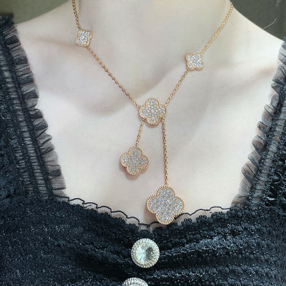 [⭐Maelin]CLOVER 6 MOTIF DIAMOND PAVED NECKLACE