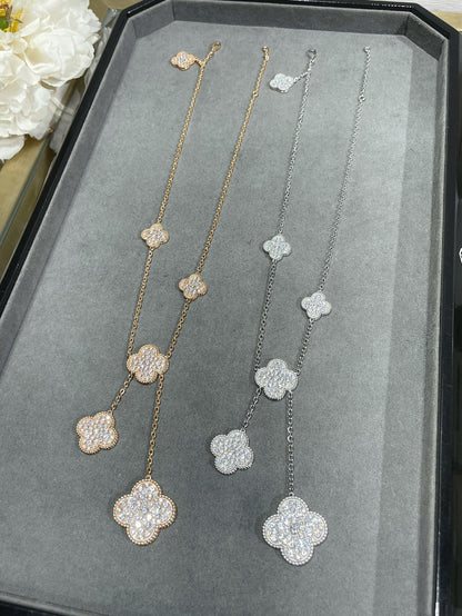 [⭐Maelin]CLOVER 6 MOTIF DIAMOND PAVED NECKLACE
