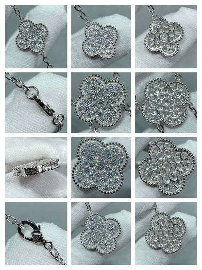 [⭐Maelin]CLOVER 6 MOTIF DIAMOND PAVED NECKLACE