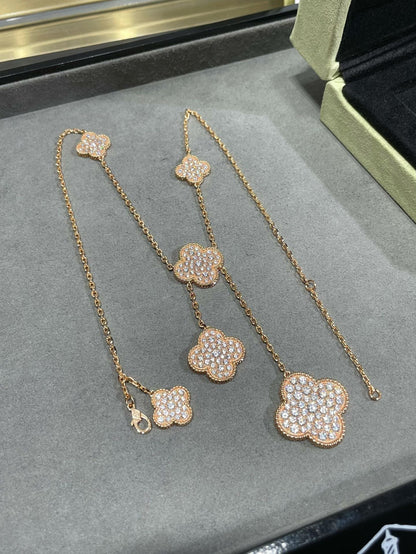 [⭐Maelin]CLOVER 6 MOTIF DIAMOND PAVED NECKLACE