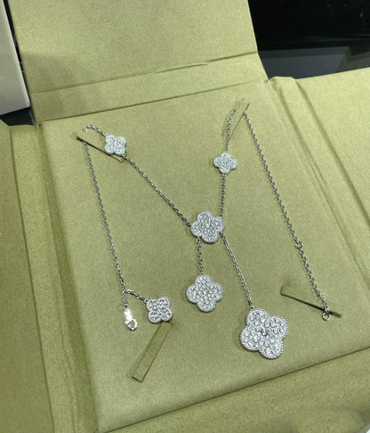 [⭐Maelin]CLOVER 6 MOTIF DIAMOND PAVED NECKLACE