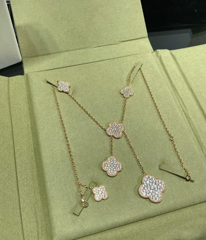 [⭐Maelin]CLOVER 6 MOTIF DIAMOND PAVED NECKLACE