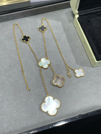[⭐Maelin]CLOVER 6 MOTIF MOP ONYX GOLD NECKLACE