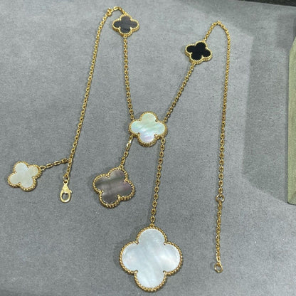[⭐Maelin]CLOVER 6 MOTIF MOP ONYX GOLD NECKLACE