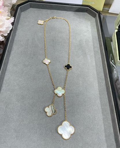 [⭐Maelin]CLOVER 6 MOTIF MOP ONYX GOLD NECKLACE
