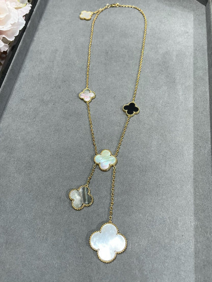 [⭐Maelin]CLOVER 6 MOTIF MOP ONYX GOLD NECKLACE