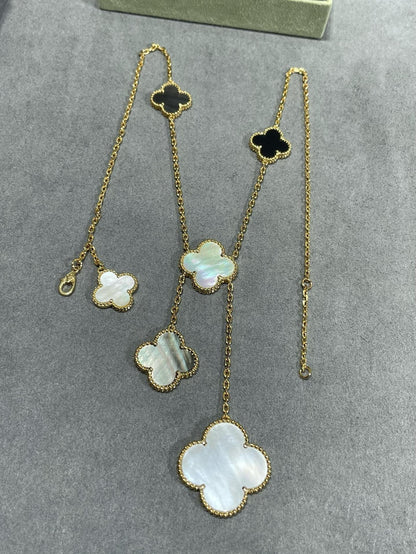 [⭐Maelin]CLOVER 6 MOTIF MOP ONYX GOLD NECKLACE