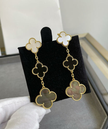 [⭐Maelin]CLOVER 3 MOTIF MOP ONYX DARK MOP PINK GOLD EARRINGS