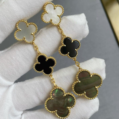 [⭐Maelin]CLOVER 3 MOTIF MOP ONYX DARK MOP PINK GOLD EARRINGS