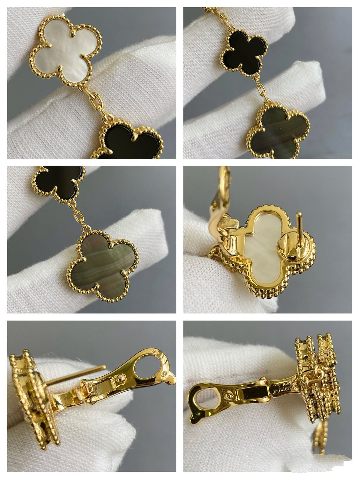 [⭐Maelin]CLOVER 3 MOTIF MOP ONYX DARK MOP PINK GOLD EARRINGS