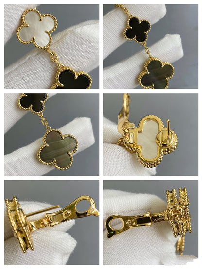 [⭐Maelin]CLOVER 3 MOTIF MOP ONYX DARK MOP PINK GOLD EARRINGS