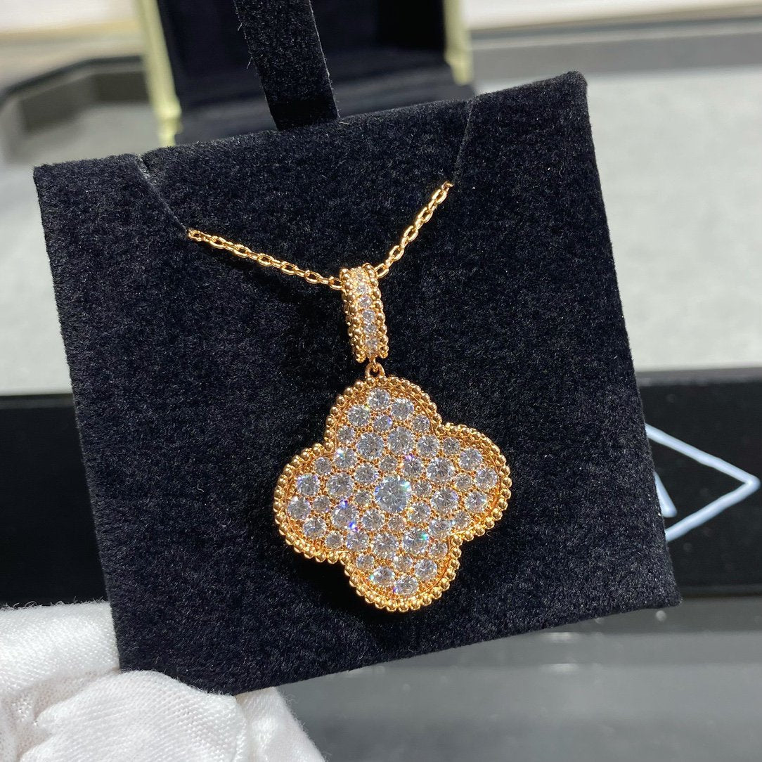 [⭐Maelin]CLOVER 25MM LARGE PEDANT DIAMOND PAVED LONG NECKLACE