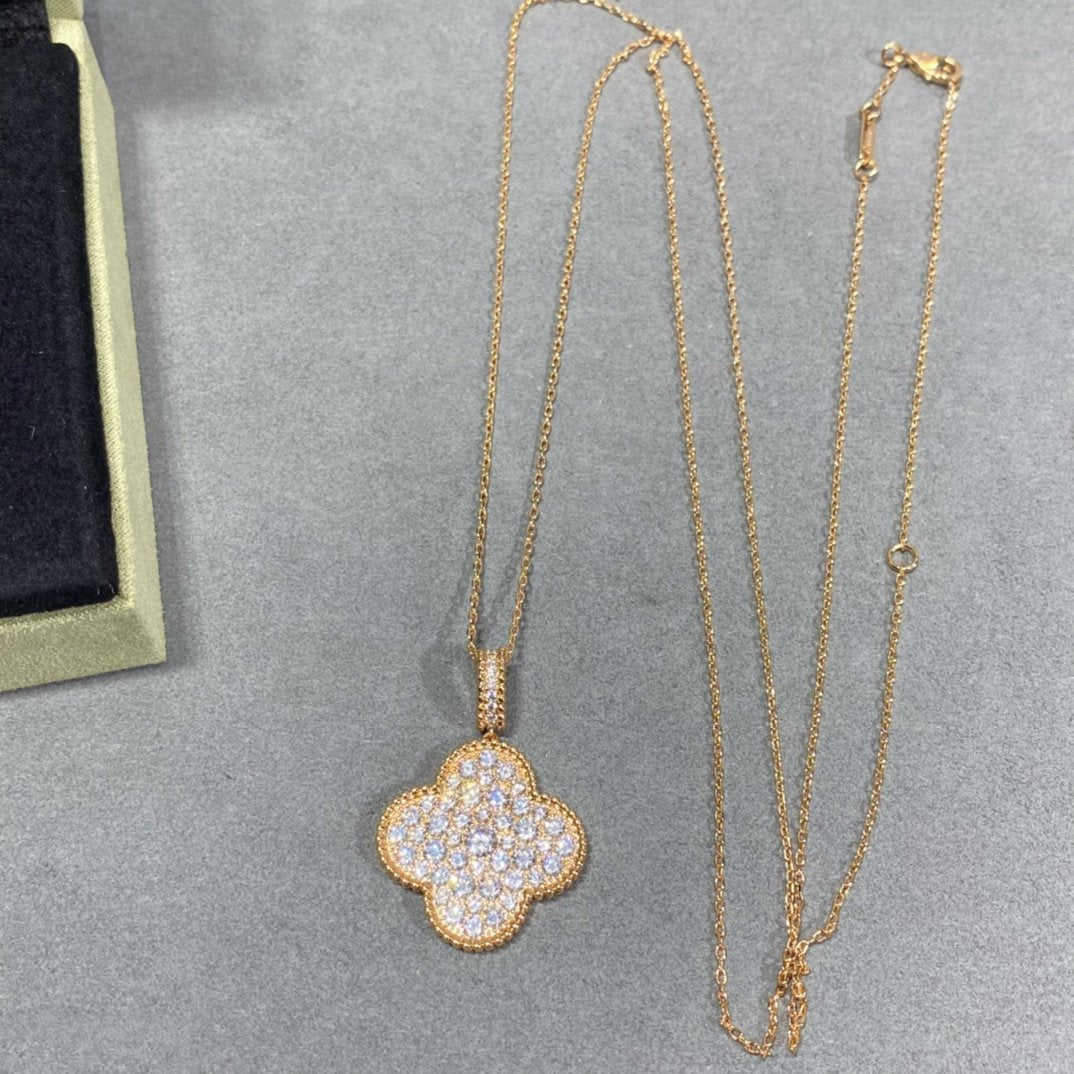 [⭐Maelin]CLOVER 25MM LARGE PEDANT DIAMOND PAVED LONG NECKLACE