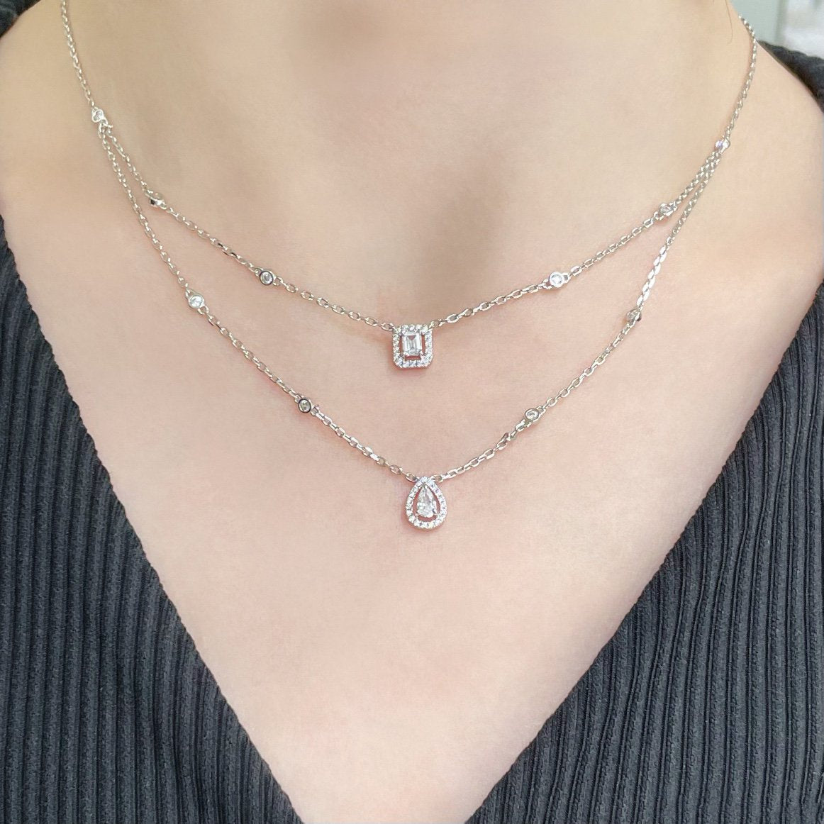 [⭐Maelin]MY TWIN 2 ROW DIAMOND NECKLACE