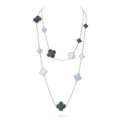 [⭐Maelin]CLOVER 16 MOTIF CHALCEDONY MOP SILVER NECKLACE