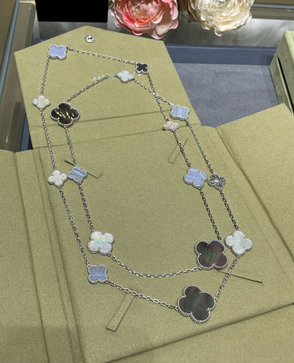 [⭐Maelin]CLOVER 16 MOTIF CHALCEDONY MOP SILVER NECKLACE