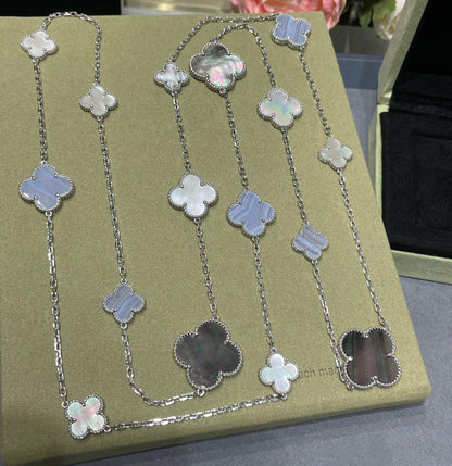 [⭐Maelin]CLOVER 16 MOTIF CHALCEDONY MOP SILVER NECKLACE
