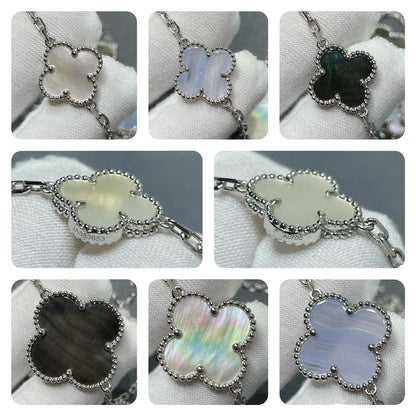 [⭐Maelin]CLOVER 16 MOTIF CHALCEDONY MOP SILVER NECKLACE