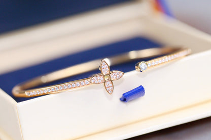 [⭐Maelin]IDYLLE PINK GOLD OPEN BRACELET DIAMOND PAVED