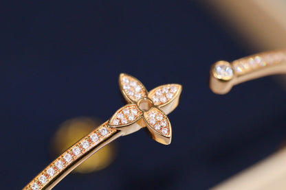 [⭐Maelin]IDYLLE PINK GOLD OPEN BRACELET DIAMOND PAVED