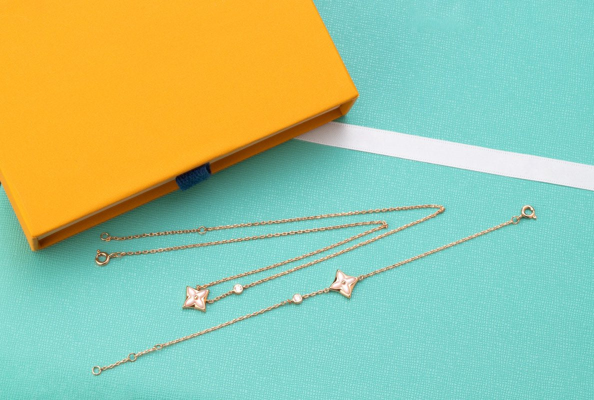 [⭐Maelin]STAR PINK MOP 1 DIAMOND PINK GOLD NECKLACE