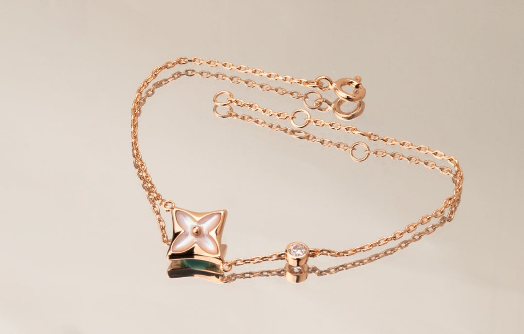 [⭐Maelin]STAR PINK MOP 1 DIAMOND PINK GOLD NECKLACE
