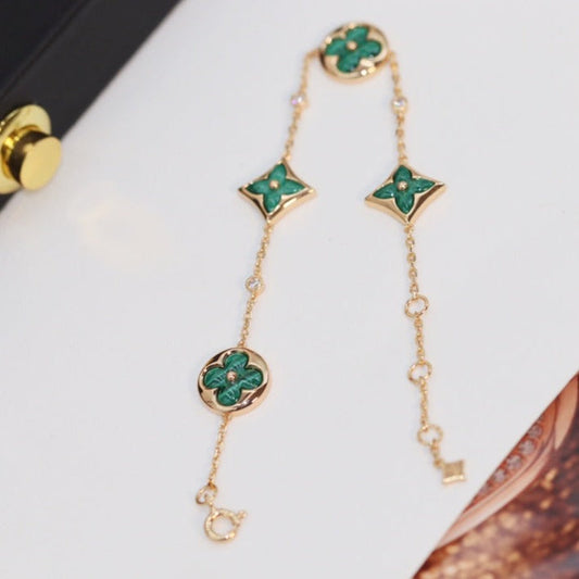 [⭐Maelin]STAR AND SUN 4 MOTIF PINK GOLD MALACHITE BRACELET