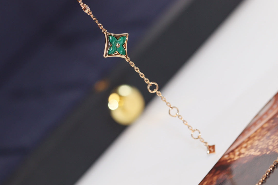[⭐Maelin]STAR AND SUN 4 MOTIF PINK GOLD MALACHITE BRACELET