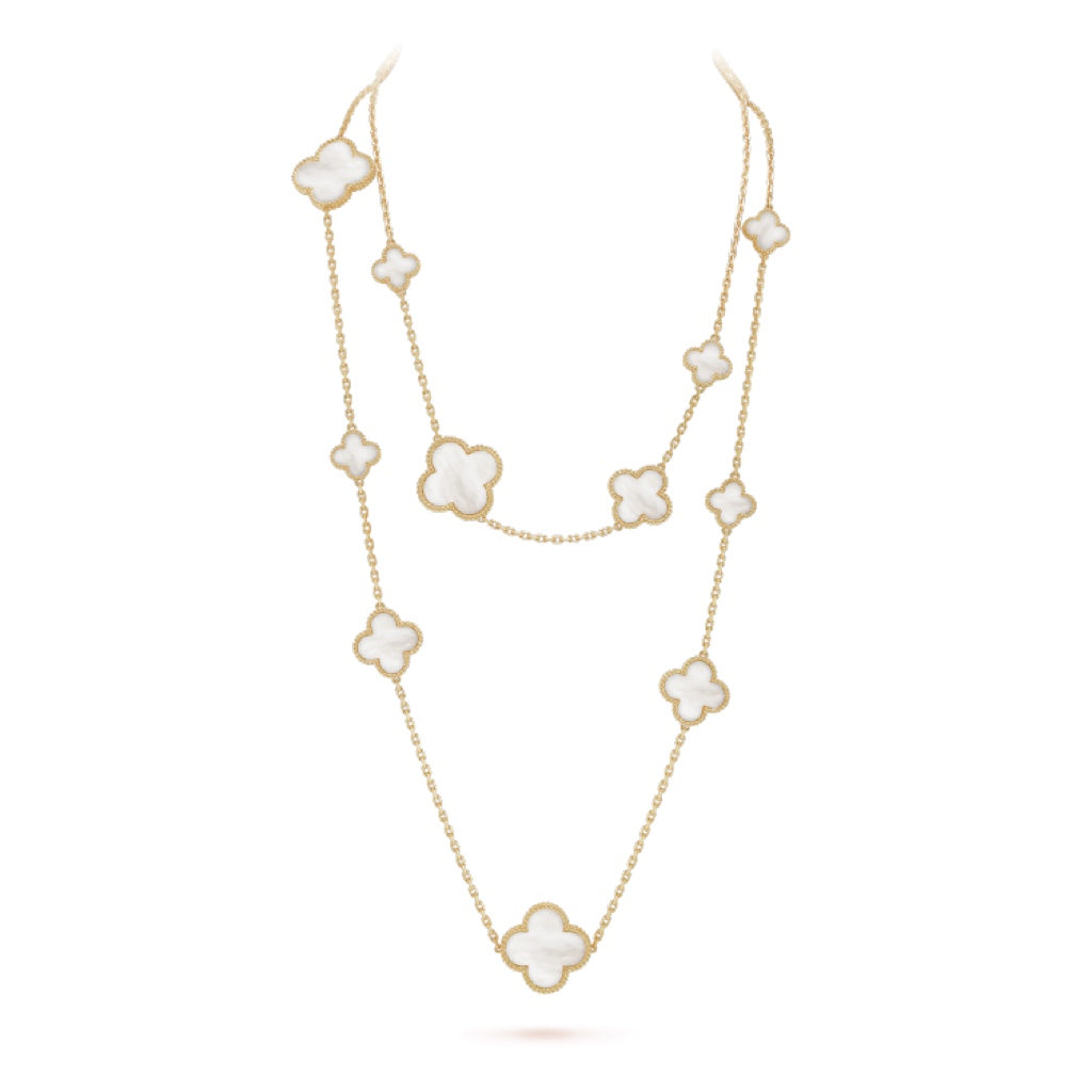 [⭐Maelin]CLOVER 16 MOTIF WHITE MOP GOLD NECKLACE
