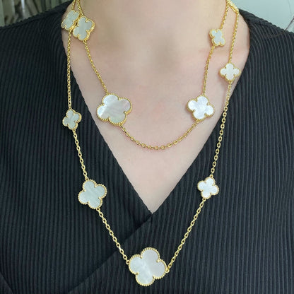 [⭐Maelin]CLOVER 16 MOTIF WHITE MOP GOLD NECKLACE