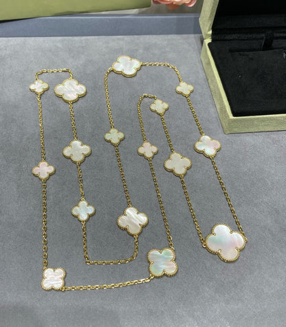 [⭐Maelin]CLOVER 16 MOTIF WHITE MOP GOLD NECKLACE