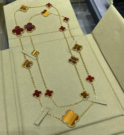 [⭐Maelin]CLOVER 16 MOTIF CARNELIAN TIGER EYE ROSE GOLD NECKLACE