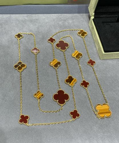 [⭐Maelin]CLOVER 16 MOTIF CARNELIAN TIGER EYE ROSE GOLD NECKLACE