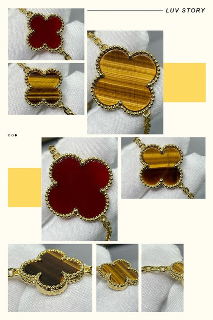 [⭐Maelin]CLOVER 16 MOTIF CARNELIAN TIGER EYE ROSE GOLD NECKLACE