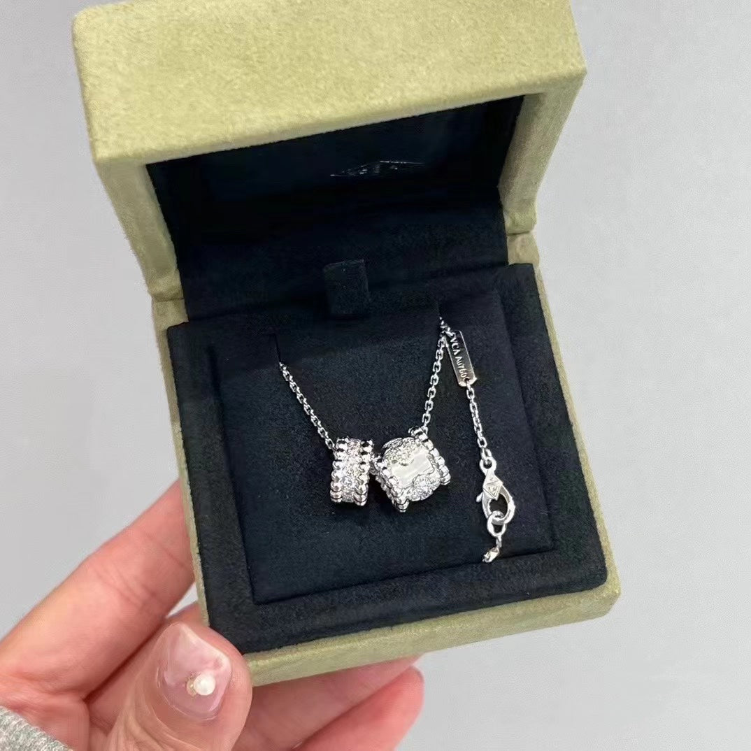 [⭐Maelin]PERLEE DOUBLE PENDANT SILVER DIAMOND NECKLACE