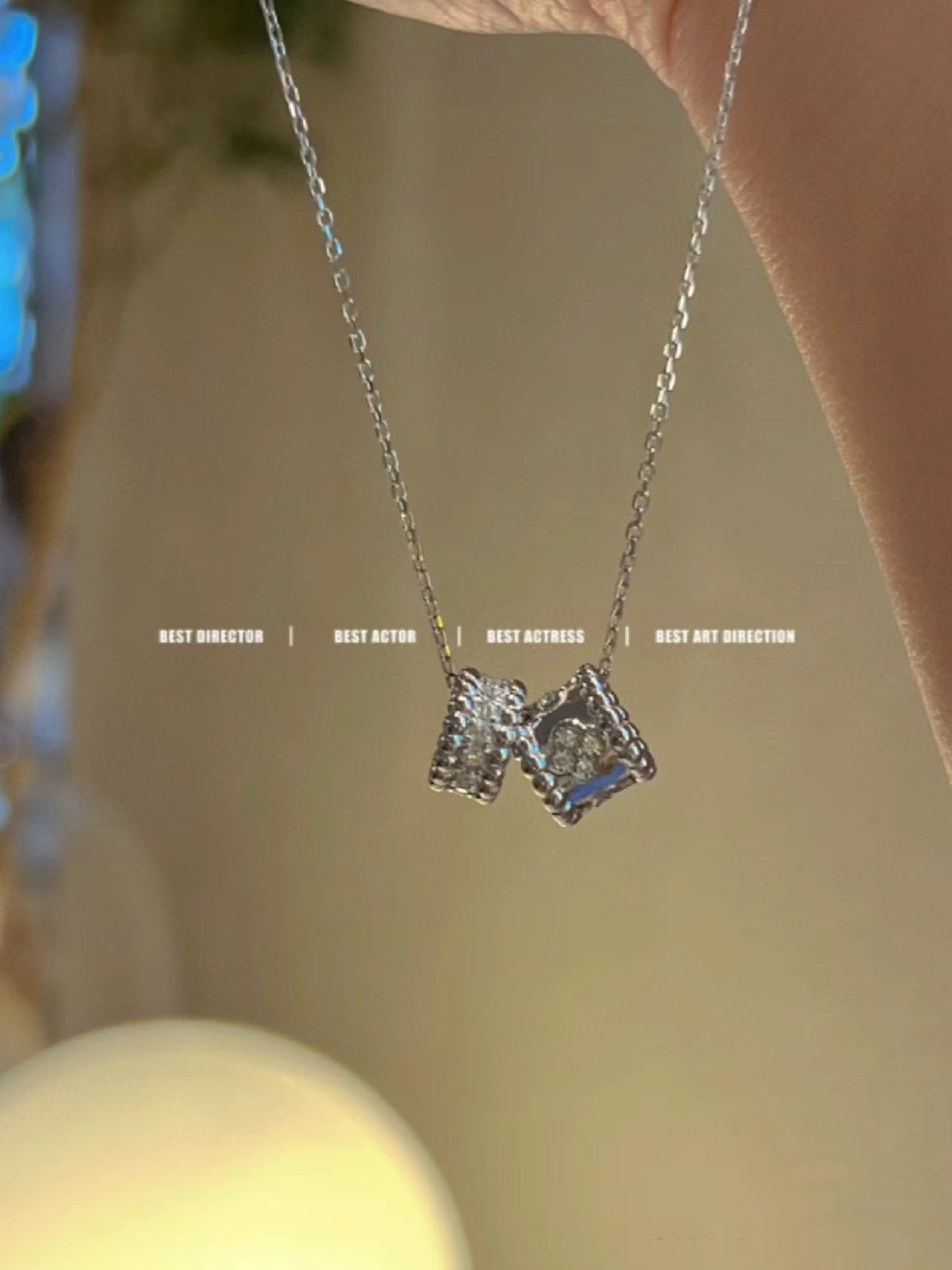 [⭐Maelin]PERLEE DOUBLE PENDANT SILVER DIAMOND NECKLACE
