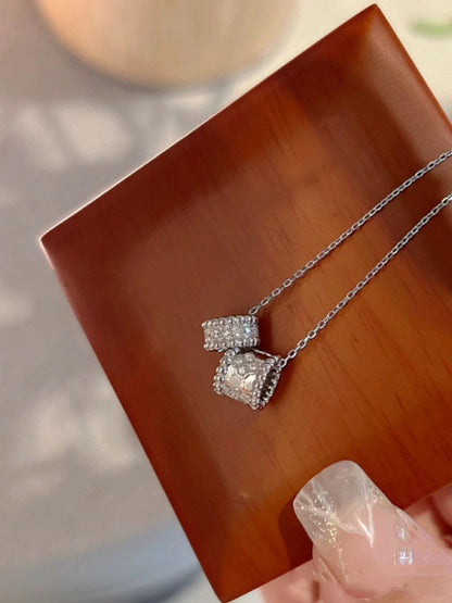 [⭐Maelin]PERLEE DOUBLE PENDANT SILVER DIAMOND NECKLACE