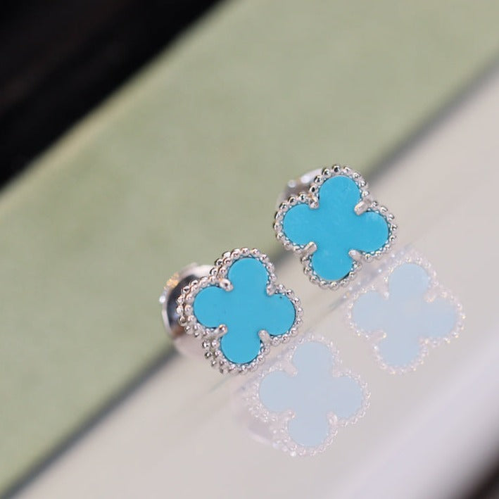 [⭐Maelin]CLOVER MINI TURQUOISE SILVER STUD EARRINGS
