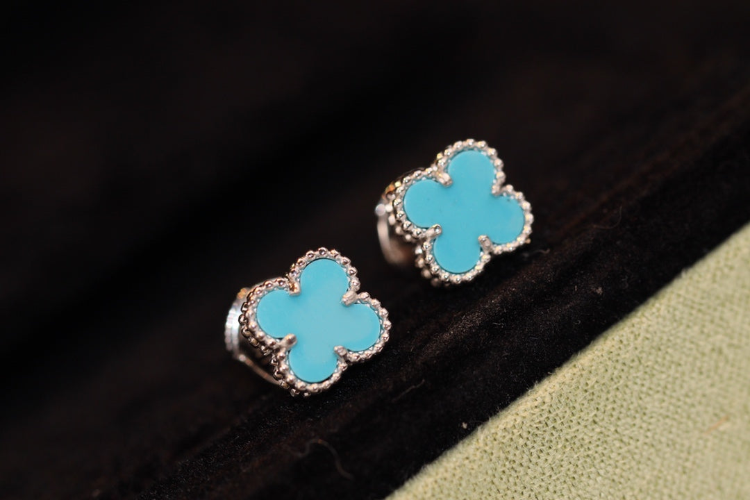[⭐Maelin]CLOVER MINI TURQUOISE SILVER STUD EARRINGS