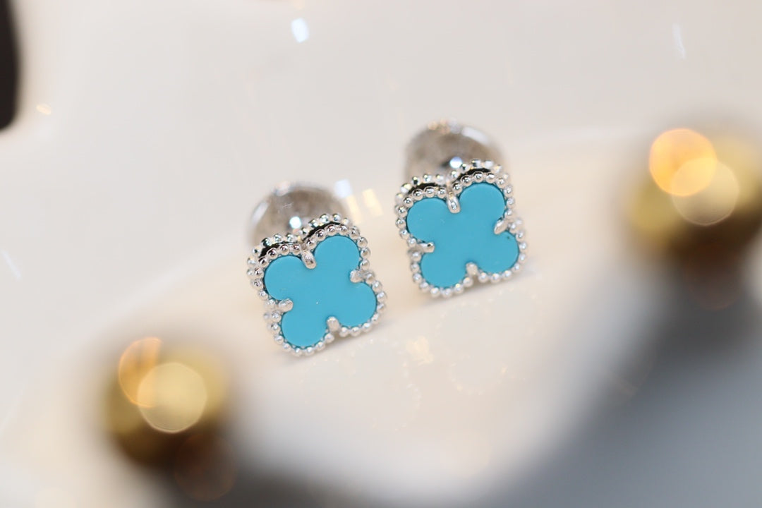 [⭐Maelin]CLOVER MINI TURQUOISE SILVER STUD EARRINGS