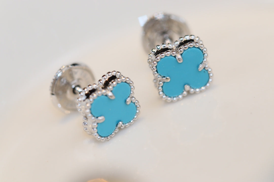 [⭐Maelin]CLOVER MINI TURQUOISE SILVER STUD EARRINGS